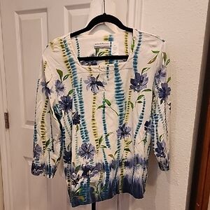 Alfred Dunner Blue and Green Floral Long Sleeve Top PL